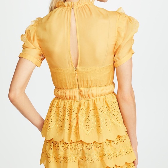 Self-Portrait NWT Tiered Chiffon Mini Cocktail Yellow Mustard Marigold US 2 UK 6 - Picture 6 of 8
